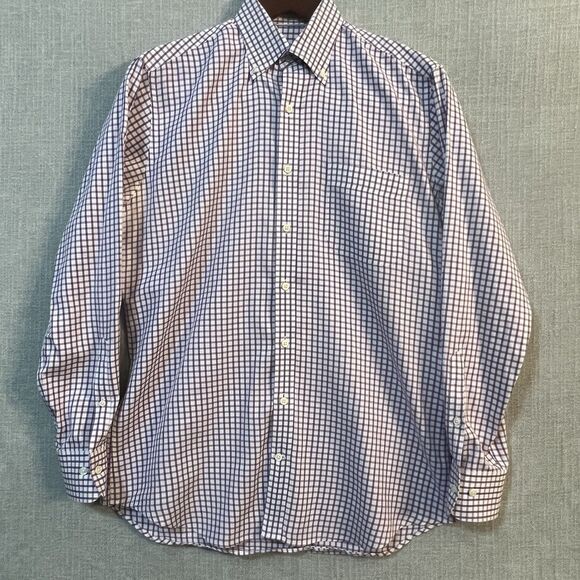 Peter Millar Shirt Men Medium Nanoluxe Purple Check Long Sleeve Button Up Preppy - Picture 1 of 7
